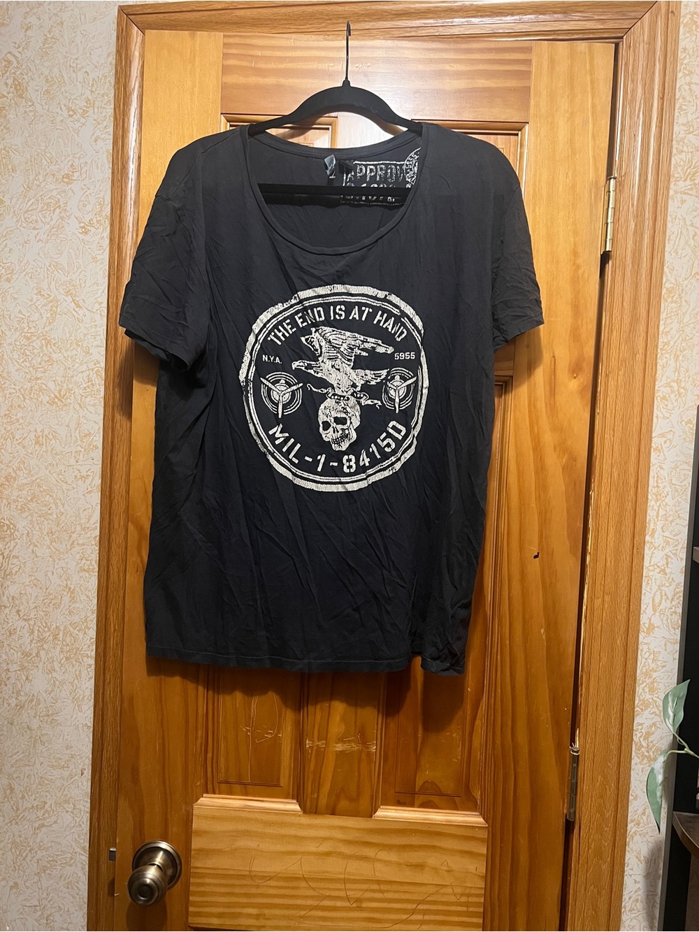 Navy Graphic Tee with White Skull Eagle Print